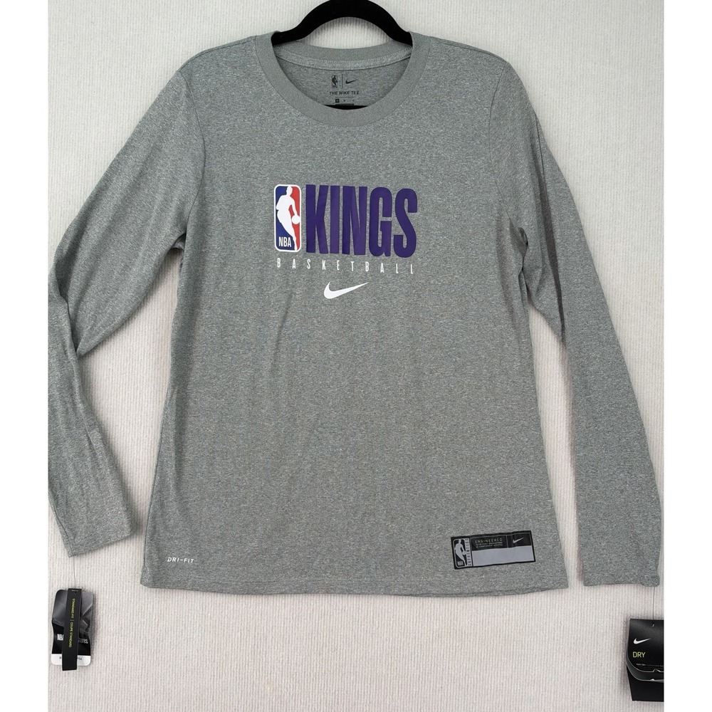 NWT Nike Sacramento Kings Women M Dri-FIT Long Sleeve Shirt NBA Gray 0474